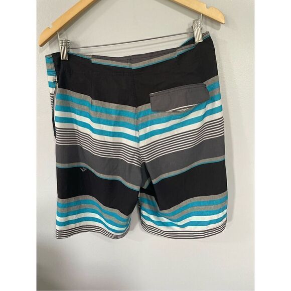KAKU SURF Men's Quick Dry Lightweight UPF 50+ ECHO Striped Black Swim Trunks 34 - Picture 2 of 5
